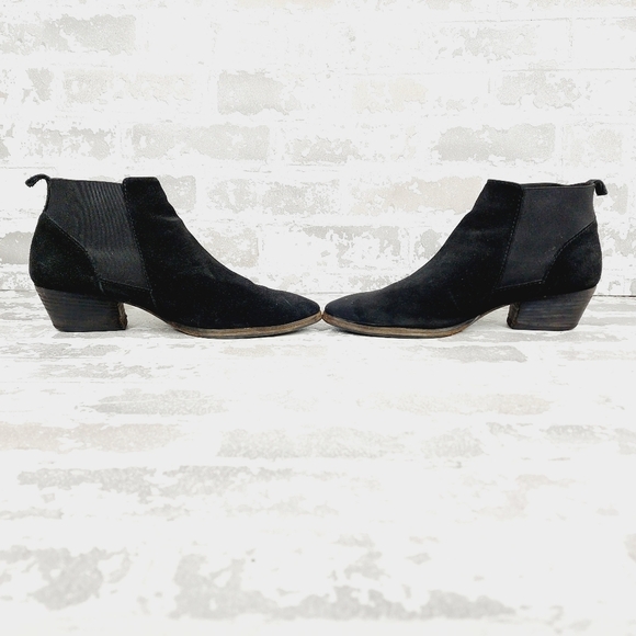 Aquatalia Black Suede Leather Elastic Gore Block Heel Ankle Boots V377 - Picture 7 of 14